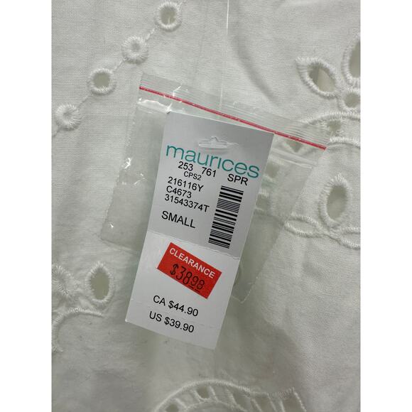Maurices Womens White Cotton Top Size S MWT Boxy Cottagecore Minimal Eyelet - Picture 6 of 9